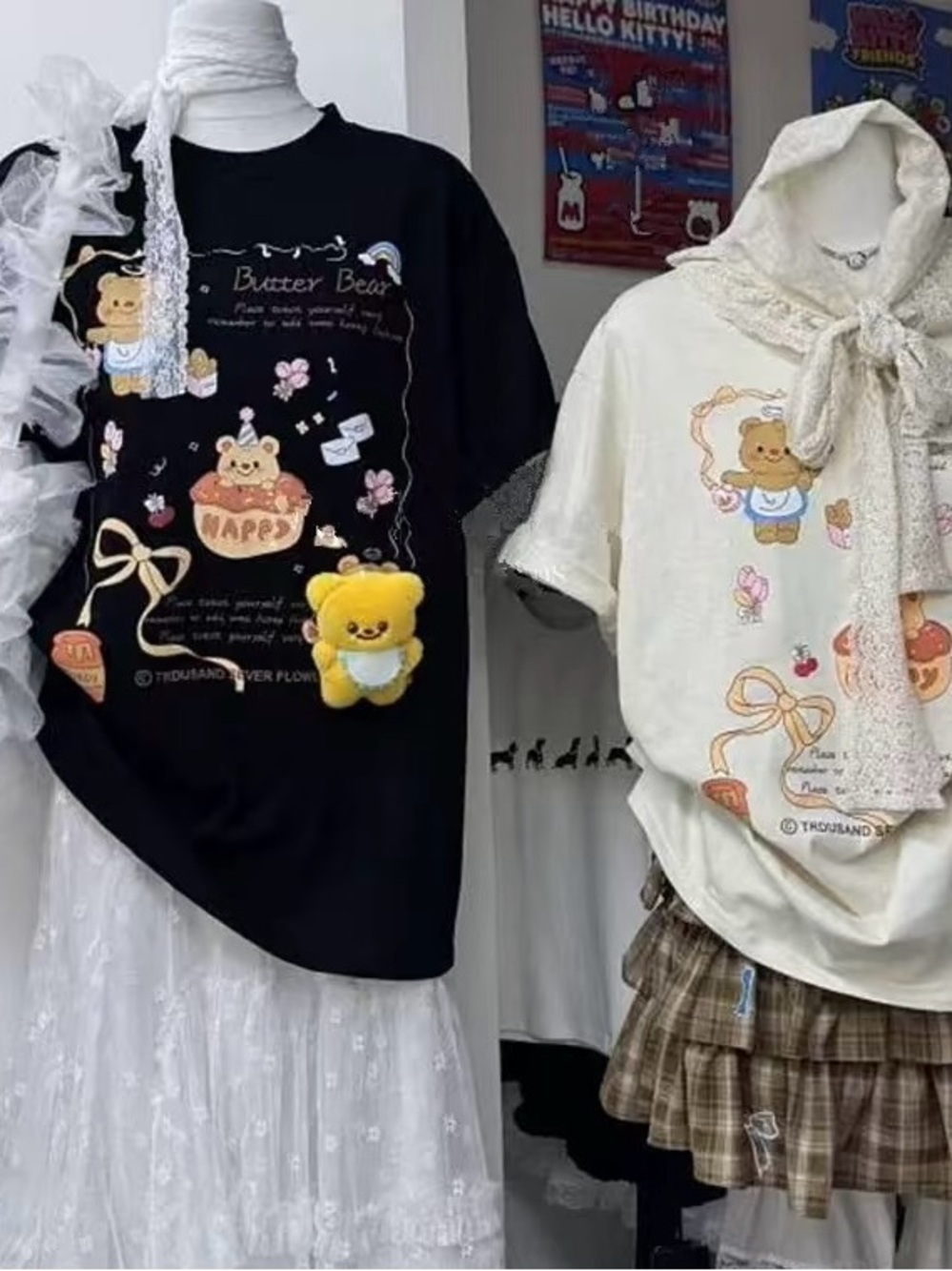 Cute Bear Graphic Tee - Black